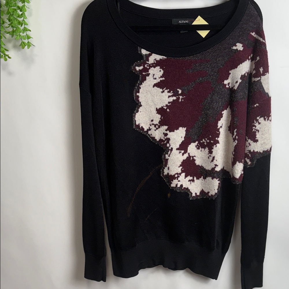 Alfani Women's Black and Burgundy Floral Knit Sweater